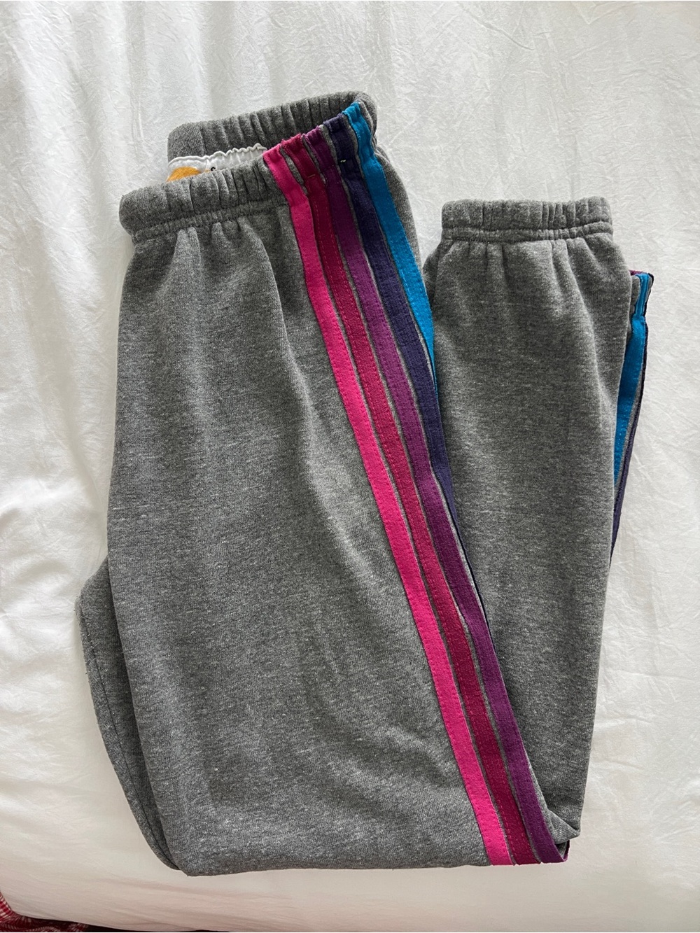 Aviator Nation Gray Sweatpants with Pink, Purple & Blue Side Stripes